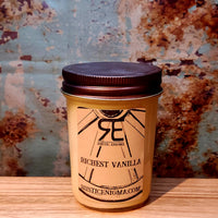 Richest Vanilla handmade western candle — deep pure vanilla soy candle in 8 oz jelly jar, Rustic Enigma New Mexico