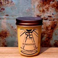 Homestead handmade western candle — vanilla cinnamon clove allspice soy candle in 8 oz jelly jar, Rustic Enigma New Mexico