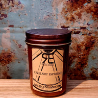 Hazelnut Espresso handmade western candle — roasted coffee hazelnut vanilla soy candle in 8 oz jelly jar, Rustic Enigma New Mexico