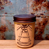 Sun-Dancin' handmade western candle — Bolivian cacao tropical vanilla soy candle in 8 oz jelly jar, Rustic Enigma New Mexico