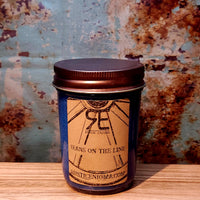 Jeans on the Line handmade western candle — fresh denim sunshine soy candle in 8 oz jelly jar, Rustic Enigma New Mexico