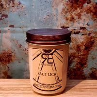 Salt Lick handmade western candle — salt air ozone driftwood soy candle in 8 oz jelly jar, Rustic Enigma New Mexico