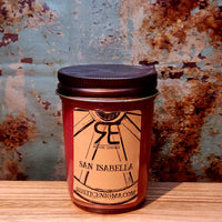 San Isabella handmade western candle — pear fig musk sandalwood soy candle in 8 oz jelly jar, Rustic Enigma New Mexico